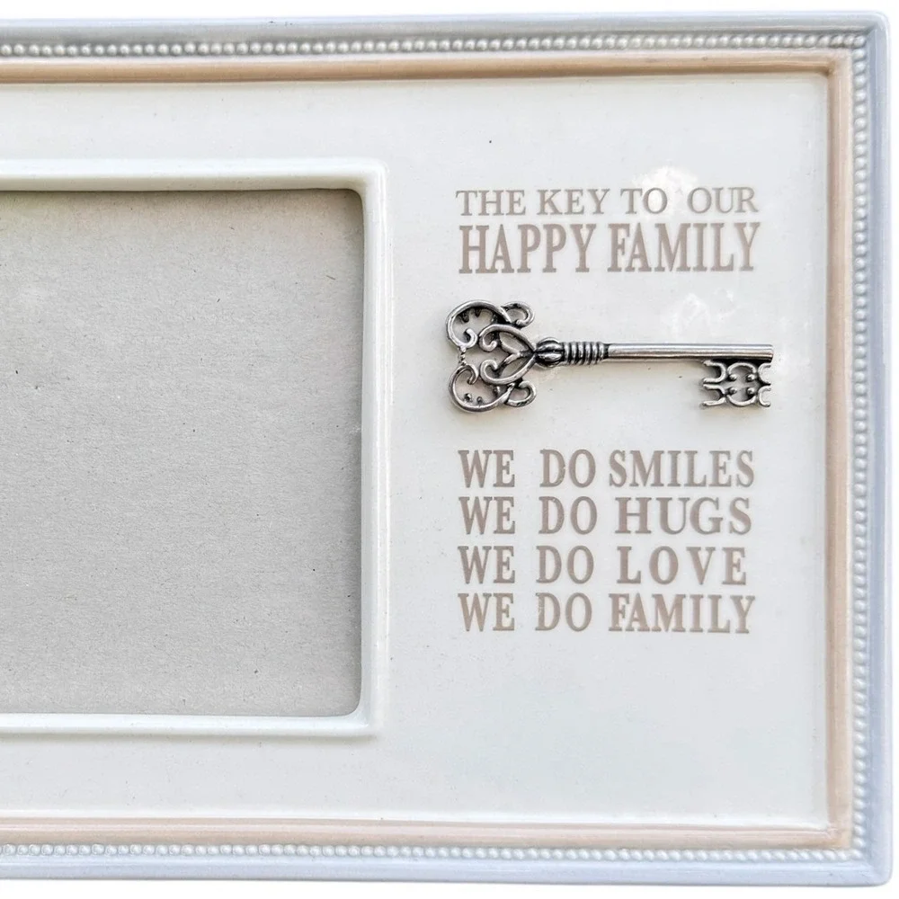 Grasslands Road Happy Family Ceramic Photo Frame Cream Silver Key 4x6 471269